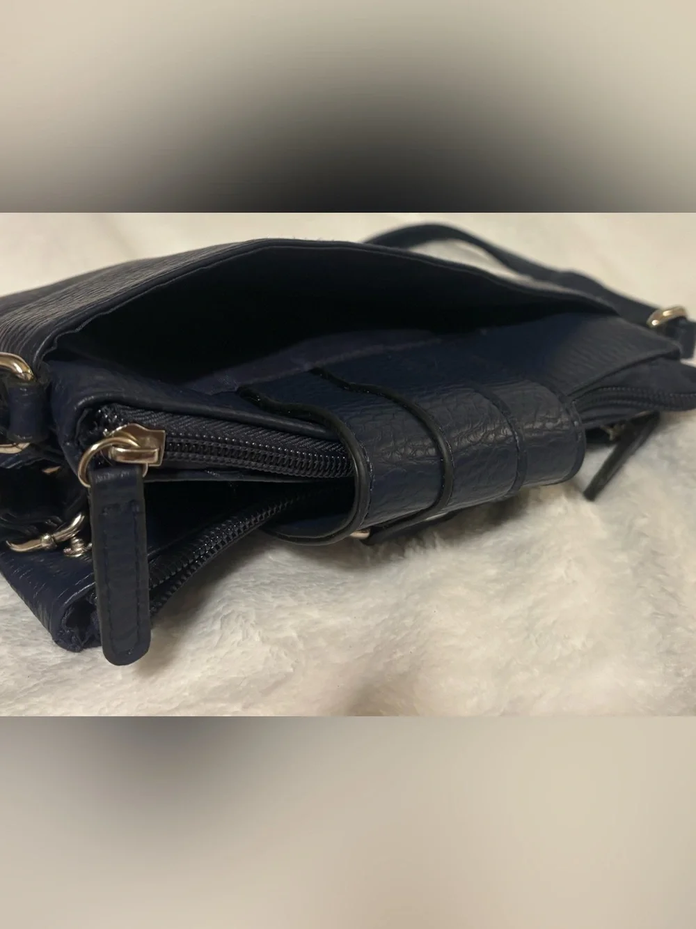 Navy Crossbody Shoulder Bag with Buckle Detail